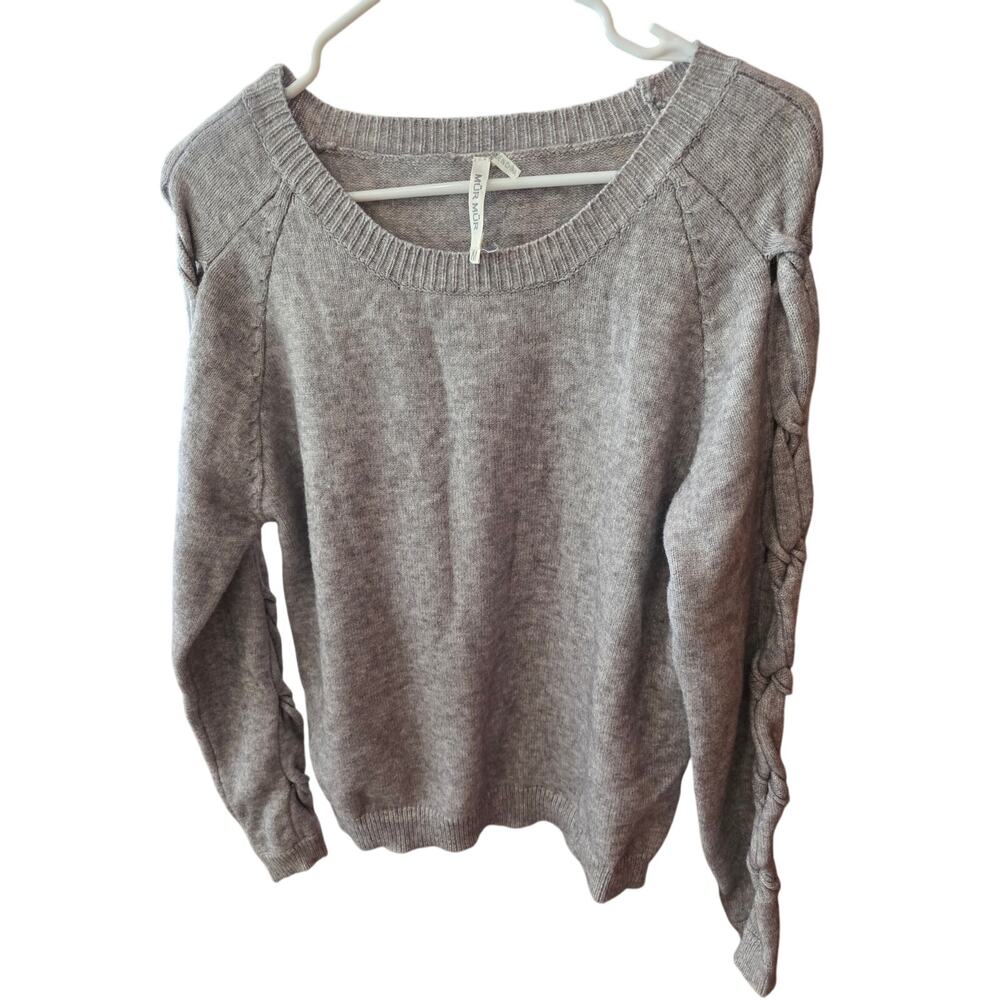 MÜR MÜR Rabbit Blend‎ Fur Sweater M Womens Gray Long Sleeve Tied Cottage Core